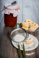 Canestrelli biscuit on wood table, vanilla cookies