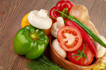 Fresh vegetables and mushrooms