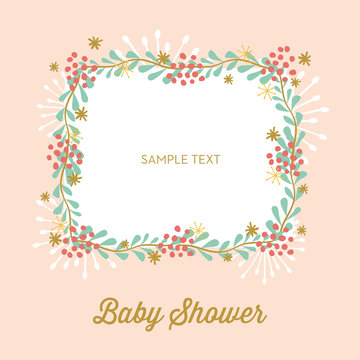 Baby Shower with leaf frame. Vector design