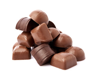 Dark chocolate on a white background
