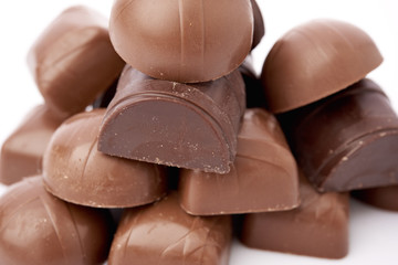 Dark chocolate on a white background