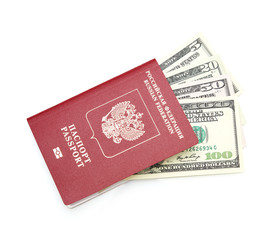 Russian passport with American dollars