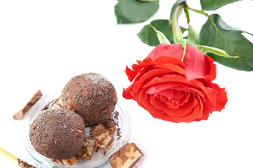 Cupcake with chocolate on wooden background