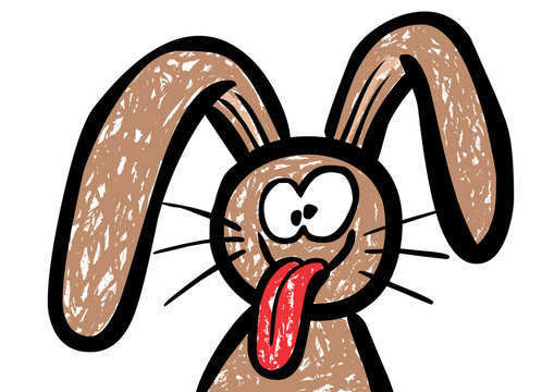 Ein lustiger, handgezeichneter Osterhase streckt die Zunge raus