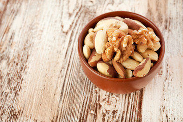 Mix nuts  on wooden background