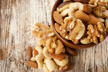 Mix nuts  on wooden background