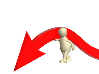 Puppet supporting the arrow of red color