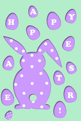 easter card with rabbit and eggs shape