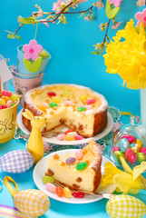 cheesecake with raisins on easter table