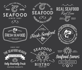 Seafood labels and badges Vol. 2 white on black