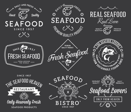 Seafood labels and badges Vol. 2 white on black