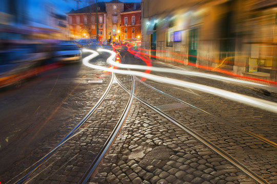 Lisbon Street In Night.