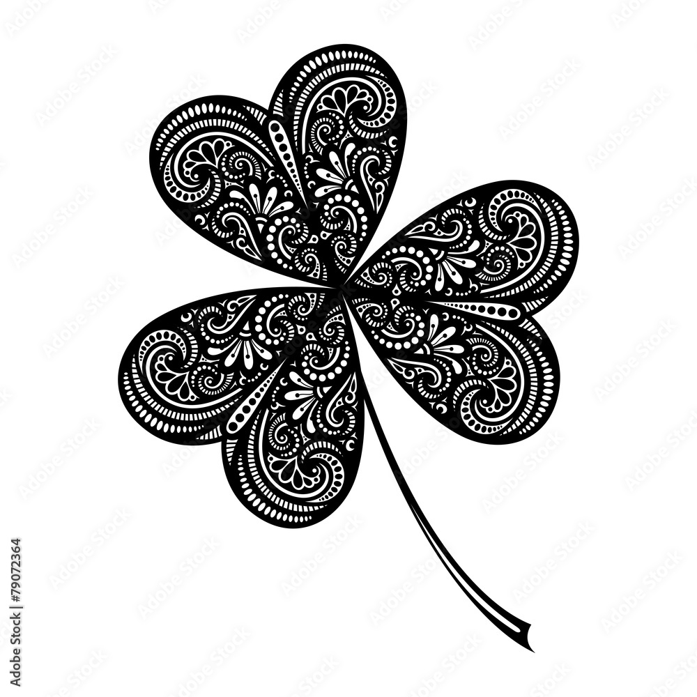 Wall mural vector st. patrick's day symbol, leaf clower. hand drawing patte