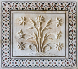 Marble flowers pattern in Taj Mahal exterior details