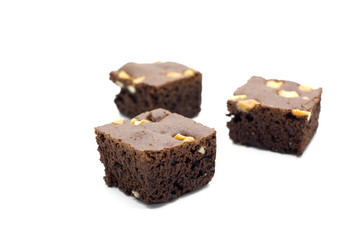 Brownie on white background.
