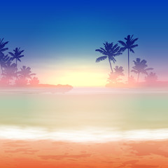 Sea sunset with palm trees