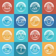 Organizer icons with buttons on color background.