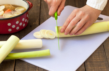 Chopping leek for a soup