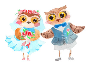 Watercolor cute owls