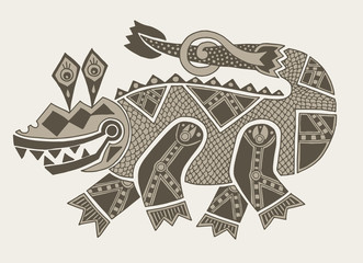 authentic original decorative drawing of crocodile