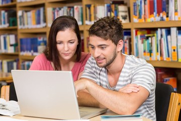 College students using laptop in library