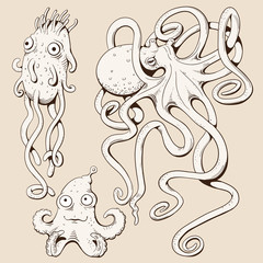 Deep sea monsters. Vector illustration