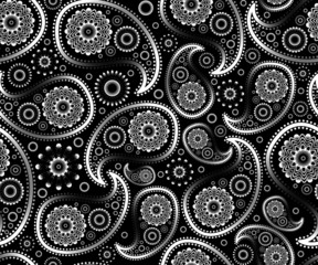 seamless paisley ornament black white vector floral background