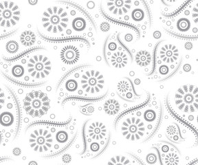 seamless paisley ornament black white vector floral background