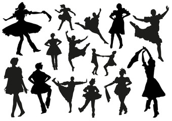 Folk dancers silhouettes