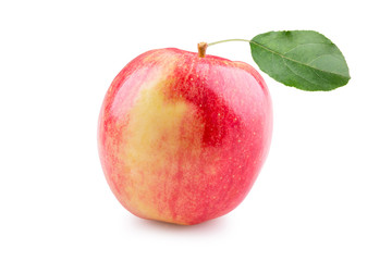 Ripe red apple with leaf