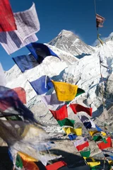 Poster view of Mount Everest with buddhist prayer flags © Daniel Prudek