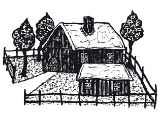 Naklejka premium Hand drawn winter country chalet