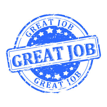 Damaged round blue stamp that says "great job" - vector