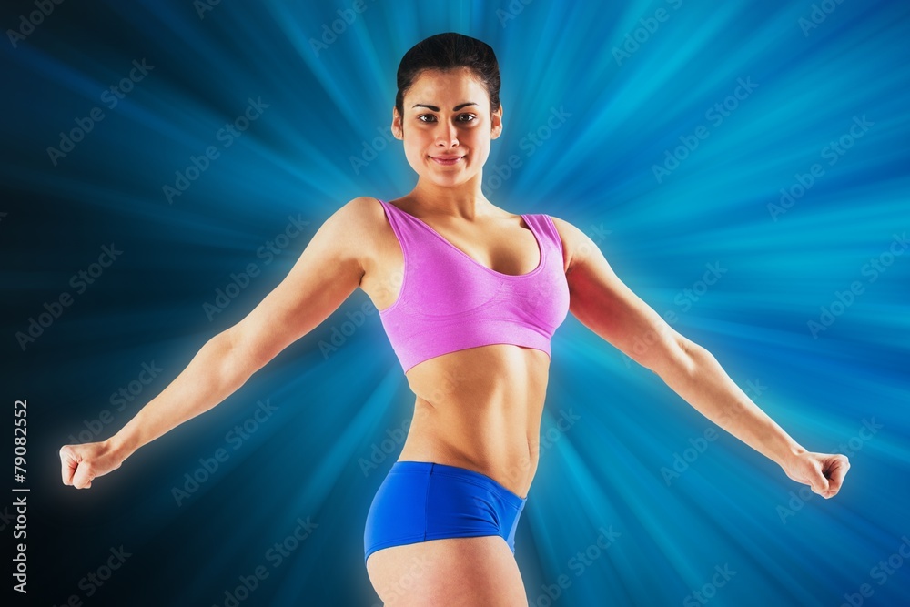 Poster composite image of fit brunette posing and looking at camera