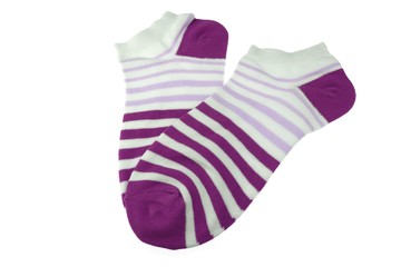 Pair Purple and White Striped Ladies Socks
