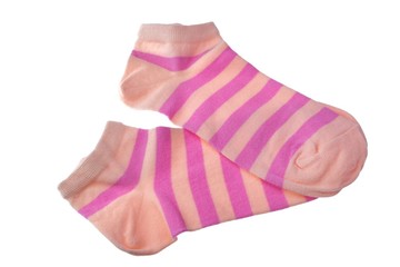 Pair Coral And Pink Striped Ladies Socks