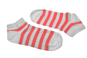 Pair Red And White Striped Ladies Socks