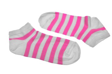 Pair Pink And White Striped Ladies Socks