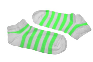 Pair Neon Green  And White Striped Ladies Socks