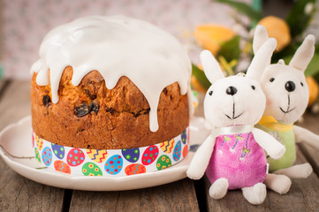 Kulich, Russian Sweet Easter Bread Topped with Sugar Glaze