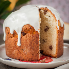 Kulich, Russian Sweet Easter Bread Topped with Sugar Glaze