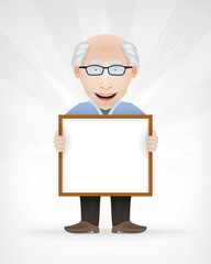 old man with empty message board for text
