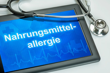 Tablet mit dem Text Nahrungsmittelallergie auf dem Display