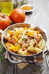 Chicken stew with pumpkin, potatoes and spices