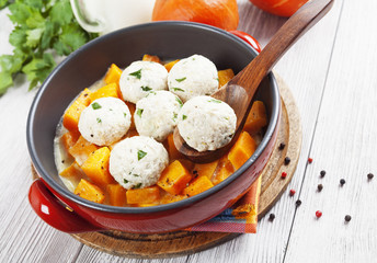 Baked pumpkin and chicken meatballs