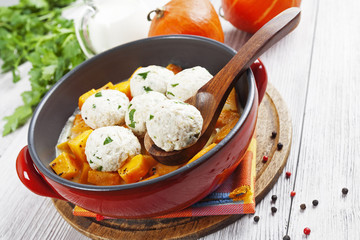 Baked pumpkin and chicken meatballs