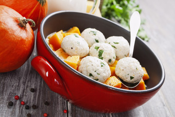 Baked pumpkin and chicken meatballs