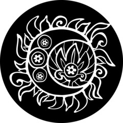 Ethnic sun totem. Vector illustration. Black and white style.