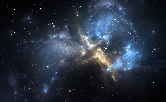 Space Background With Blue Nebula And Stars