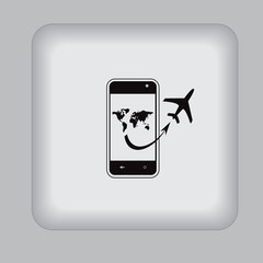 phone, plane, world map, flat, icon, vector, illustration